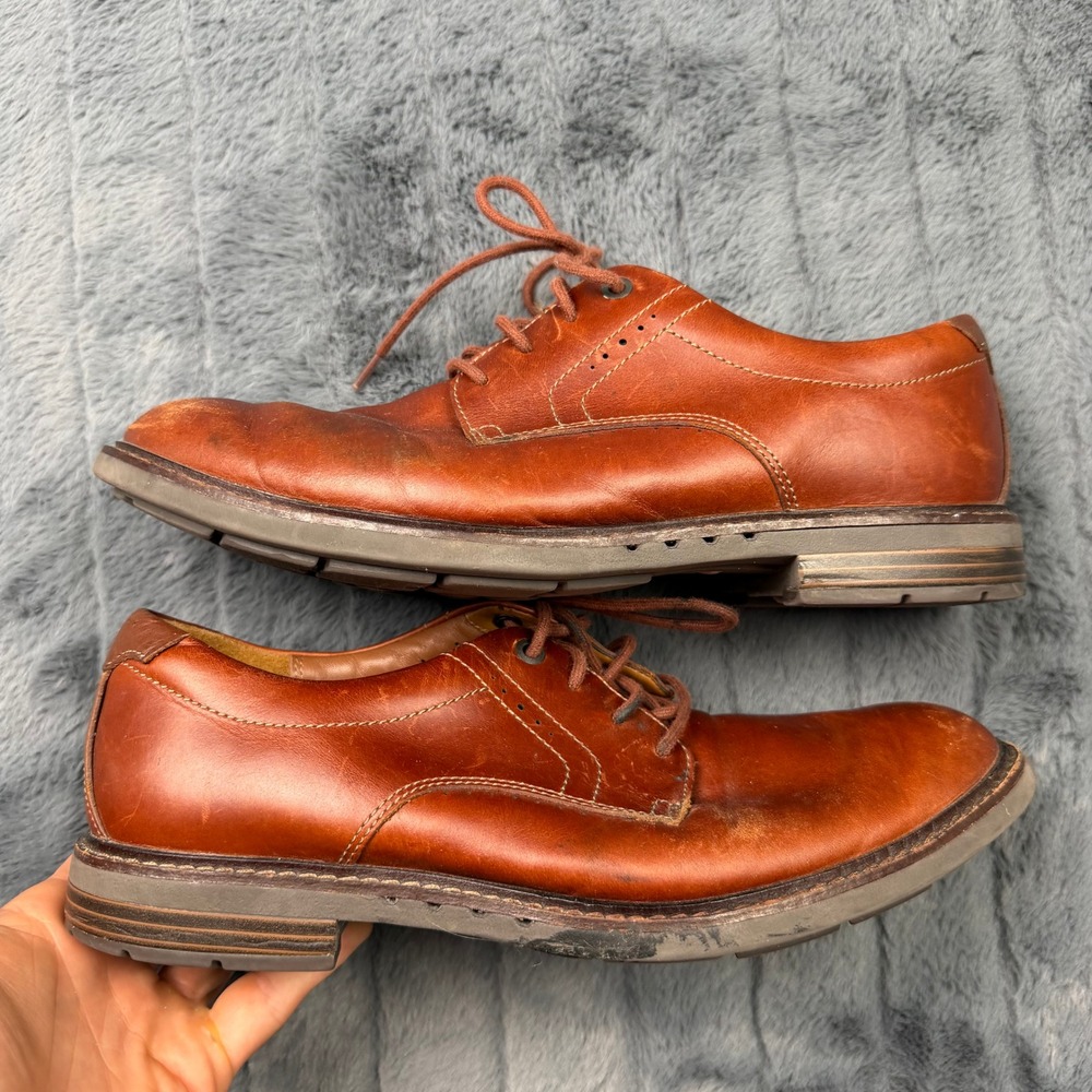 Clarks 1825 Unstructured Un.Bizley Plain Brown Leather Derby Shoes Mens 8.5W
